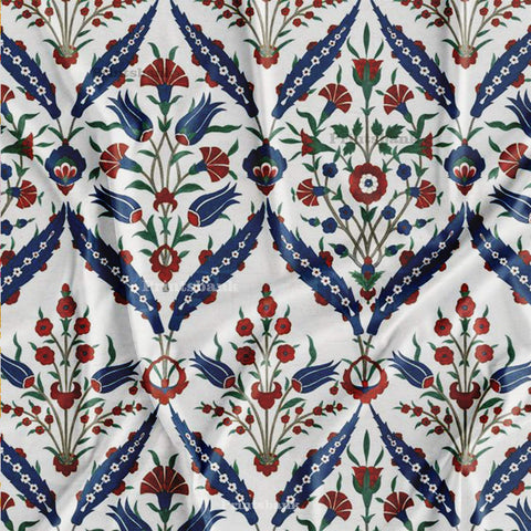 Vintage Blue & White Floral Jaal Digital Printed Fabric