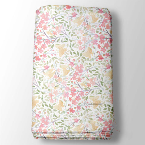 Pink Shaded Watercolor Floral Butterfly Digital Printed Fabric