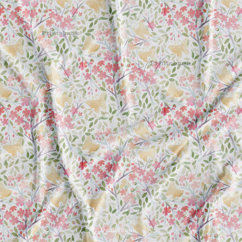 Pink Shaded Watercolor Floral Butterfly Digital Printed Fabric