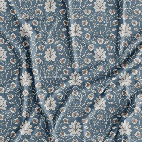 Dark Gray Mughal Jaal Floral Digital Printed Fabric