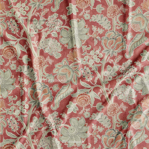 Vintage Dusty Peach Pink Floral Jaal Digital Printed Fabric Material