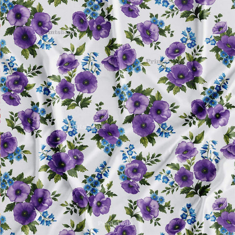 White Lavender Floral Digital Printed Fabric Wholesale Price