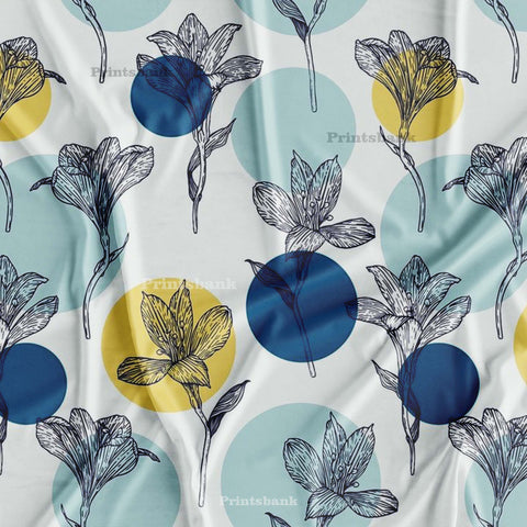 Colourful Circle Floral Digital Printed Fabric Wholesale Market