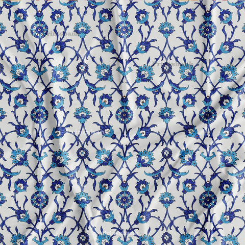 White Blue Floral Digital Printed Fabric Online Market