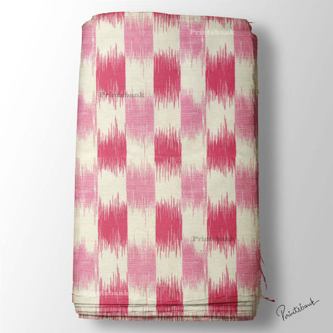 Hot Pink Beige Color Ikat Digital Printed Fabric Material