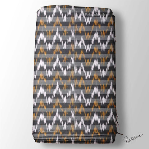 Brown ZigZag Ikat Digital Printed Fabric Material