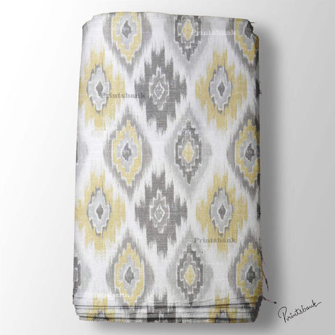 White Yellow Ikat Digital Printed Fabric Material