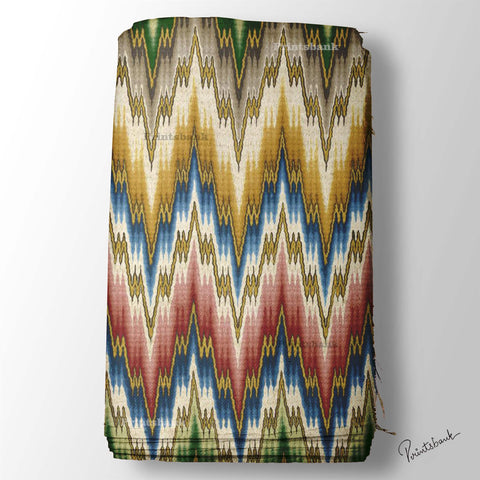 Multicolor Zigzag Ikat Digital Printed Fabric Material