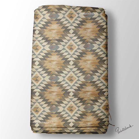 Coffee Color Geometrical Ikat Digital Printed Fabric Material