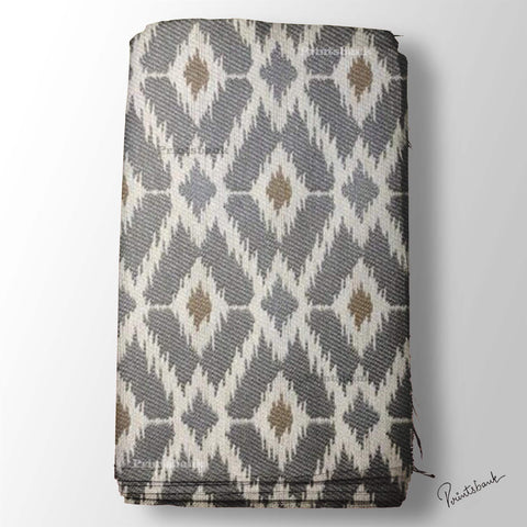 Gray Color Ikat Digital Printed Fabric Material