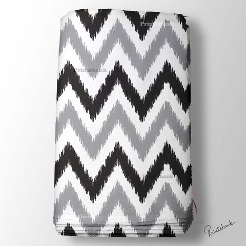 Black White Zigzag Ikat Digital Printed Fabric Material