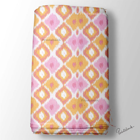 Peach Pink Ikat Digital Printed Fabric Material