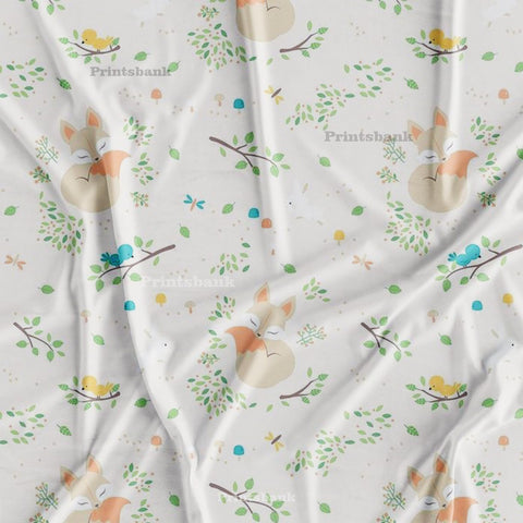 White and Bird Kid's Digital Printed Fabric