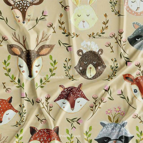 Beige Fox Face Kid's Digital Printed Fabric