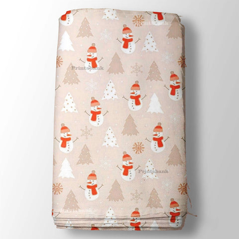 Peach Pink Snow Man Kid's Printed Fabric