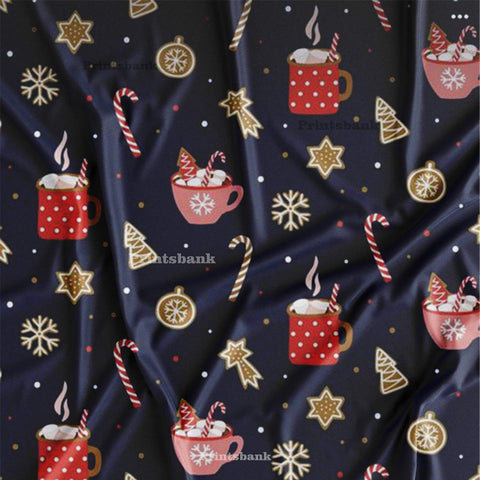 Navy Blue & Colorful Christmas Pattern Kid's Printed Fabric