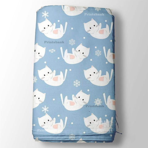 Baby Cat Print & Pastel Blue Soft Fabric For Kid's