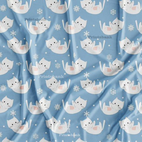 Baby Cat Print & Pastel Blue Soft Fabric For Kid's