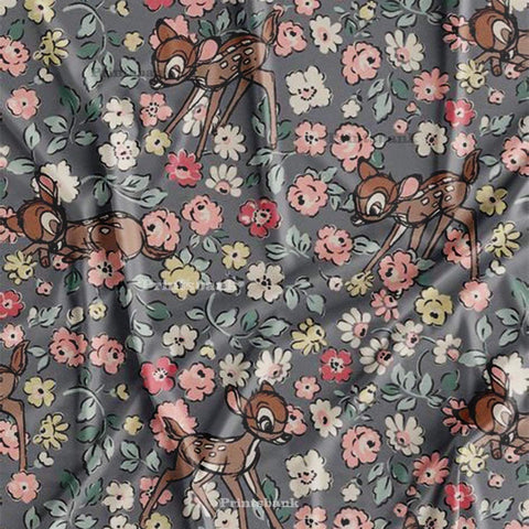 Baby Deer Floral Pattern Dark Gray Kid's Printed Fabric