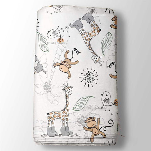 Giraffe & Monkey Black Cream Kids Baby Printed Fabric