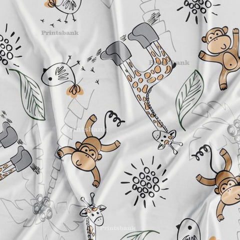 Giraffe & Monkey Black Cream Kids Baby Printed Fabric