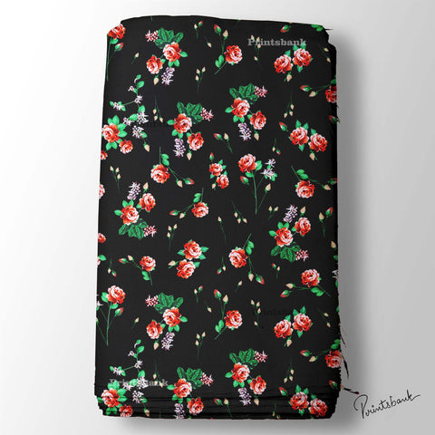 Black Pink Rose Bunches Floral Motif Material