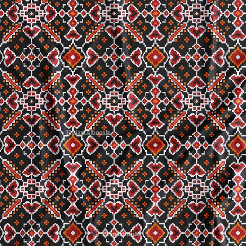 Black Orange Traditional Patola Printed Fabric For Festive Wear