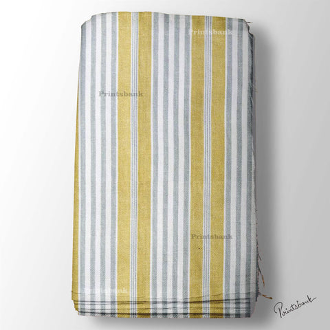 White Gray Yellow Stripe Printed Fabric Material