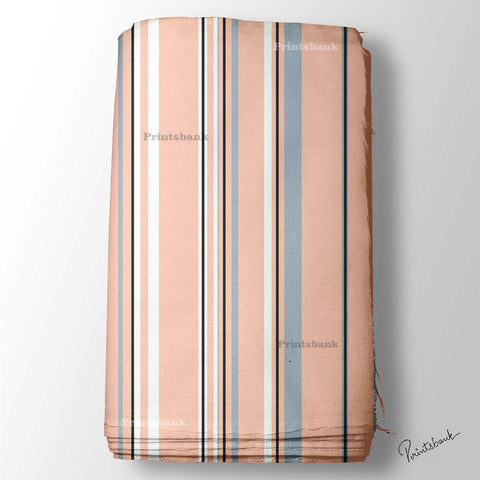 Pink Peach Gray Stripe Printed Fabric Material