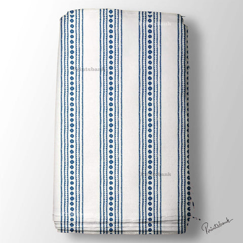 White Blue color Stripe Printed Fabric Material