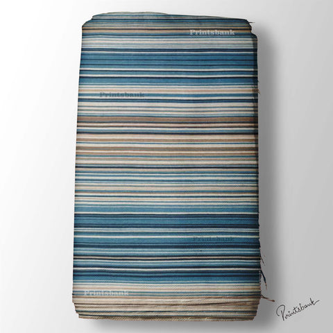 Teal Blue Coffee Stripe Printed Fabric Material