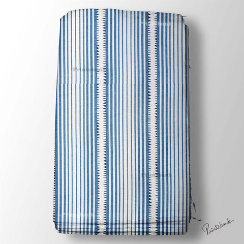 White Blue Color Stripe Printed Fabric Material