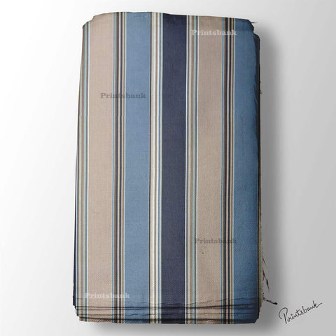 Navy Blue Coffee Stripe Printed Fabric Material