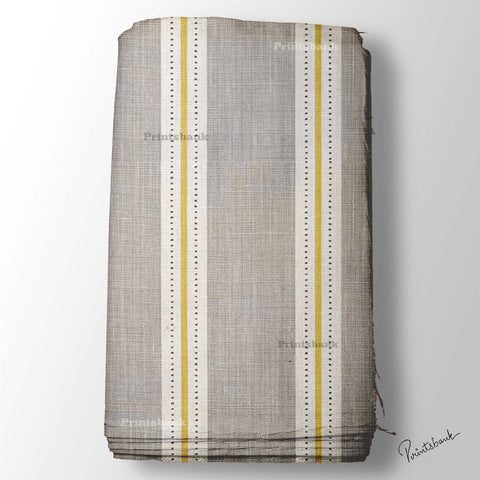 Coffee Yellow color Stripe Printed Fabric Material