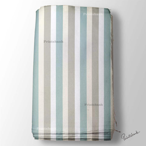 Teal Blue White Stripe Printed Fabric Material